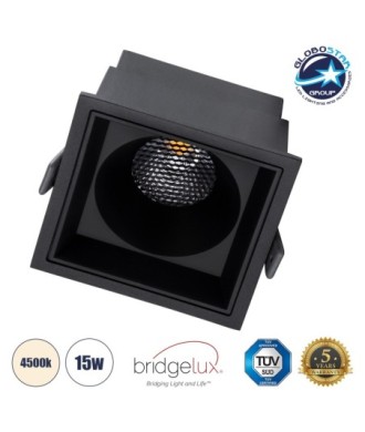 GLOBOSTAR® PLUTO-B 60280 Χωνευτό Downlight Σποτ με Honeycomb Anti Glare Reflector LED 15W 1950lm 38° AC 220-240V IP20 Φυσικό Λευκό 4500K - Bridgelux COB Chip & TÜV SÜD Driver - Μαύρο Ματ - Μ10.4 x Π10.4 x Υ6.5cm - Q9.5 x 9.5cm - 5 Χρόνια Εγγύηση